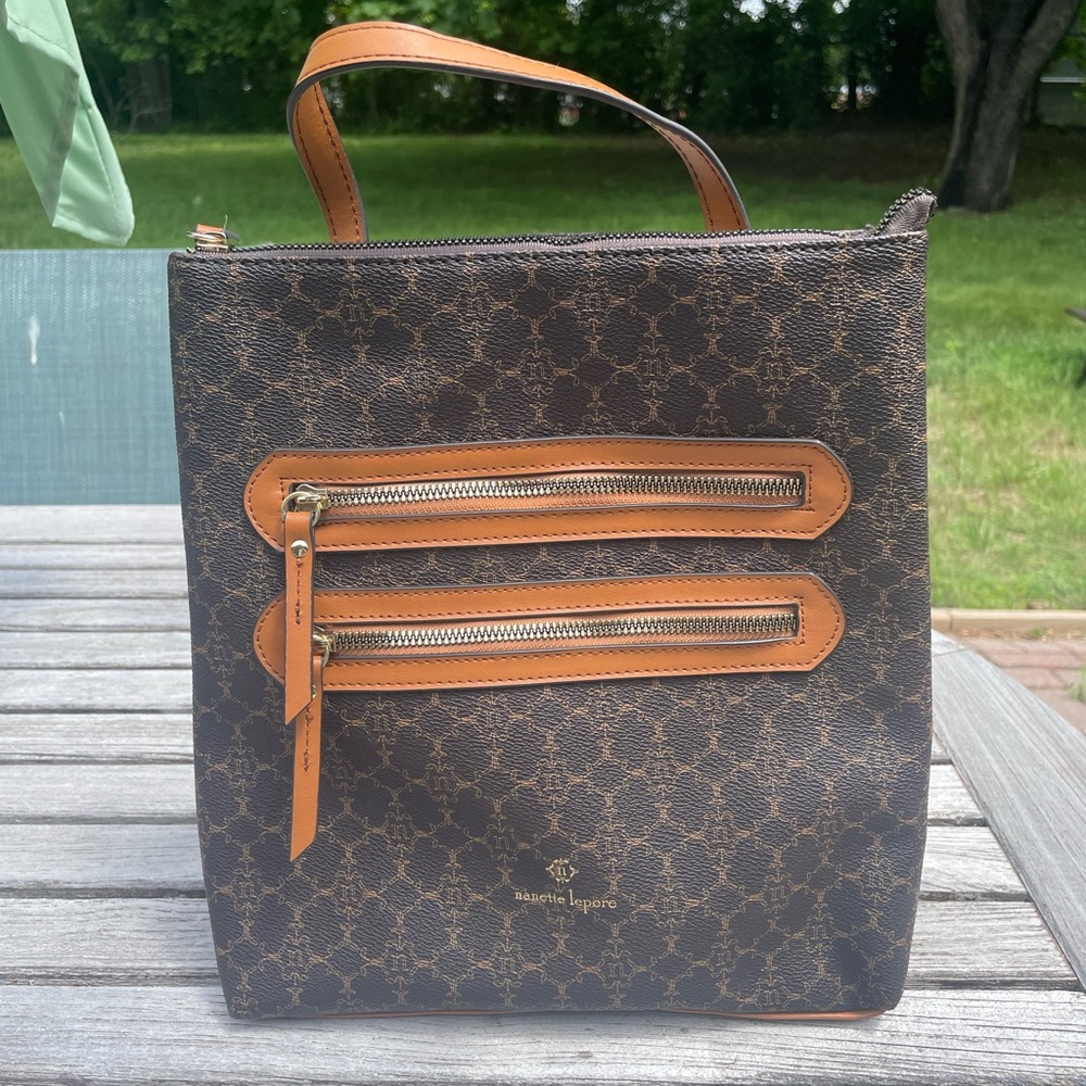 Nanette Lepore Brown and Tan Backpack with Leather Accents